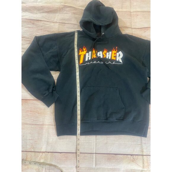 Vintage Thrasher Unisex Black Hooded Skater Sweater Skateboarding - Medium - Picture 6 of 12